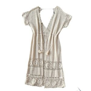 MUSE Crochet Short Sleeve Long Cardigan Cream Medium/Large